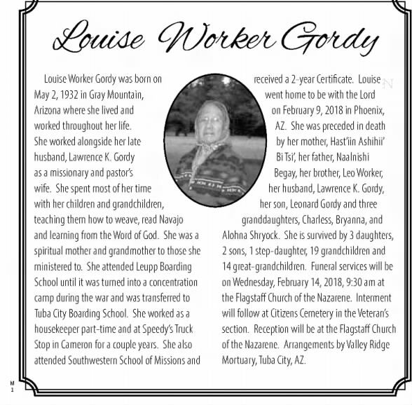 Obituary for M 1 Louise Worker Gordy